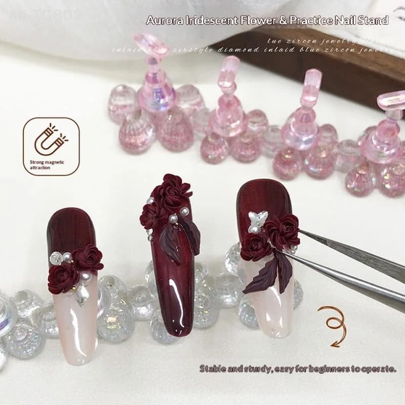 Set di Supporti Magnetici a Forma di Fiore per Pratica Nail Art, Punte Acriliche per Allenamento con Scacchiera per Unghie, Strumento Professionale per Salone