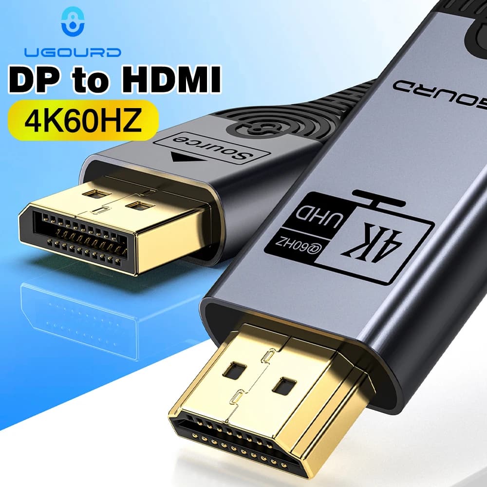 UGOURD 4K DP compatible cable to HDMI 2.0 DisplayPort HD 4K60Hz Display Port Video Audio for PC TV Projector Laptop