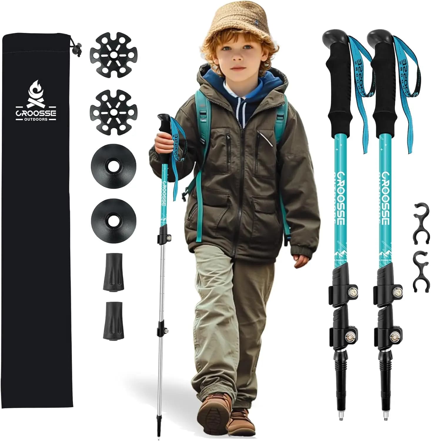 Light and adjustable trekking poles for children, pack of 2, folding trekking poles in aluminium by Croosse