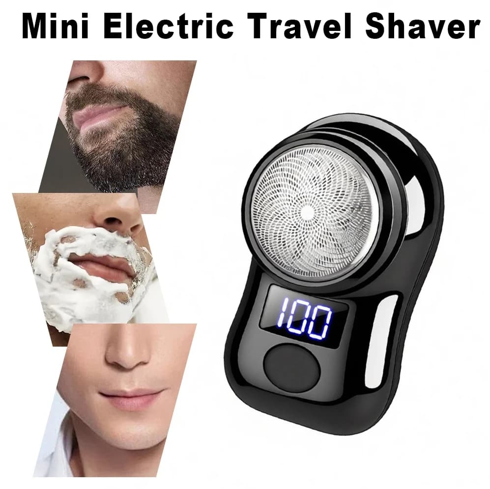USB Rechargeable Beard Finishing Device Portable Electric Razor with Battery LED Display for Men Waterproof Rotating Travel Mini