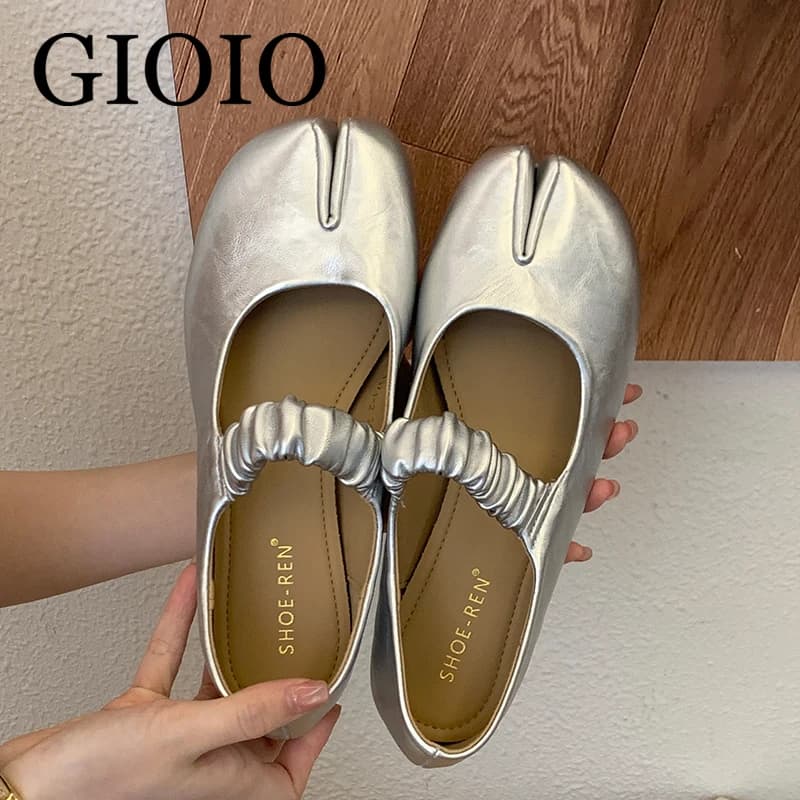 Nuove Ballerine Argento da Donna con Punta Divisa, Scarpe Mary Jane Nere Slip-on, Mocassini Eleganti per Ballerine, Scarpe Tabi