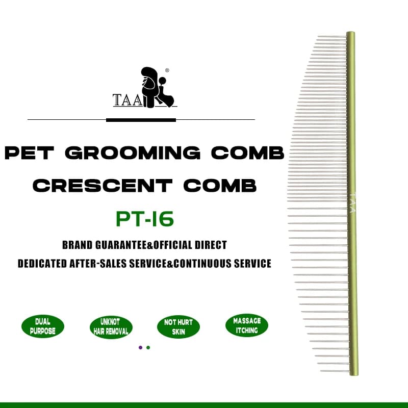 TAA Pet Grooming Pettine Professionale Raso e Denso Doppi Denti Pettine a Crescent Pettine per Cani Accessori per Animali Domestici Peli di Gatto Nodi Aperti Strumento per Animali Domestici