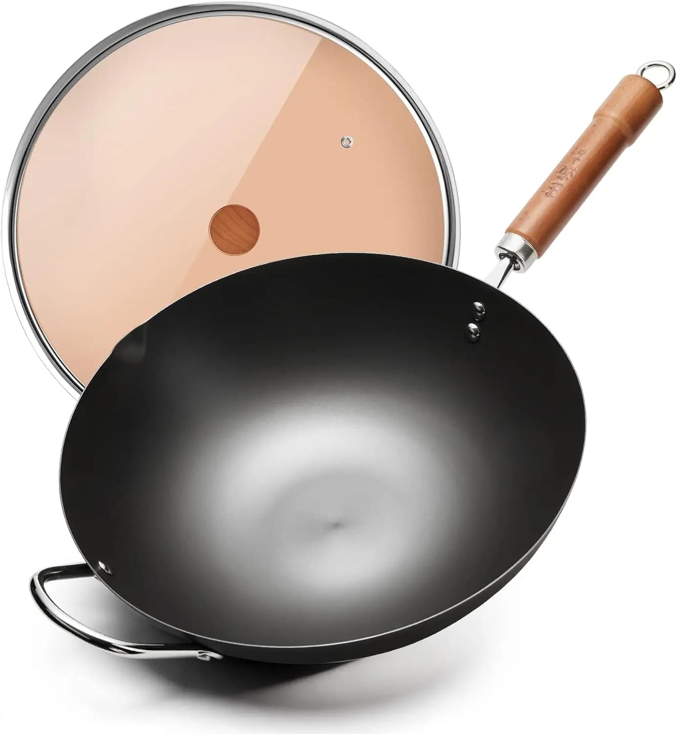 Wok in Ferro da 12,6 Pollici, Padella Antiaderente a Fondo Piatto per Cucina a Induzione, Elettrica e a Gas