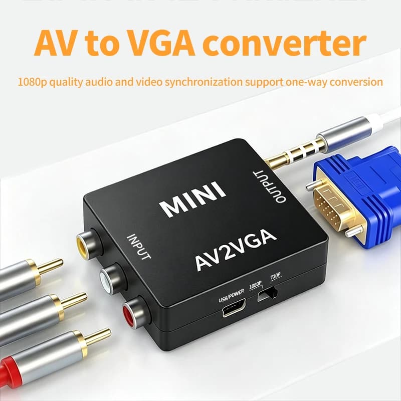 Convertitore Video 1080P da AV RCA CVBS a VGA con Audio 3.5mm, Supporta PAL NTS, Adattatore Video per TV, Set-Top Box, Monitor, PC