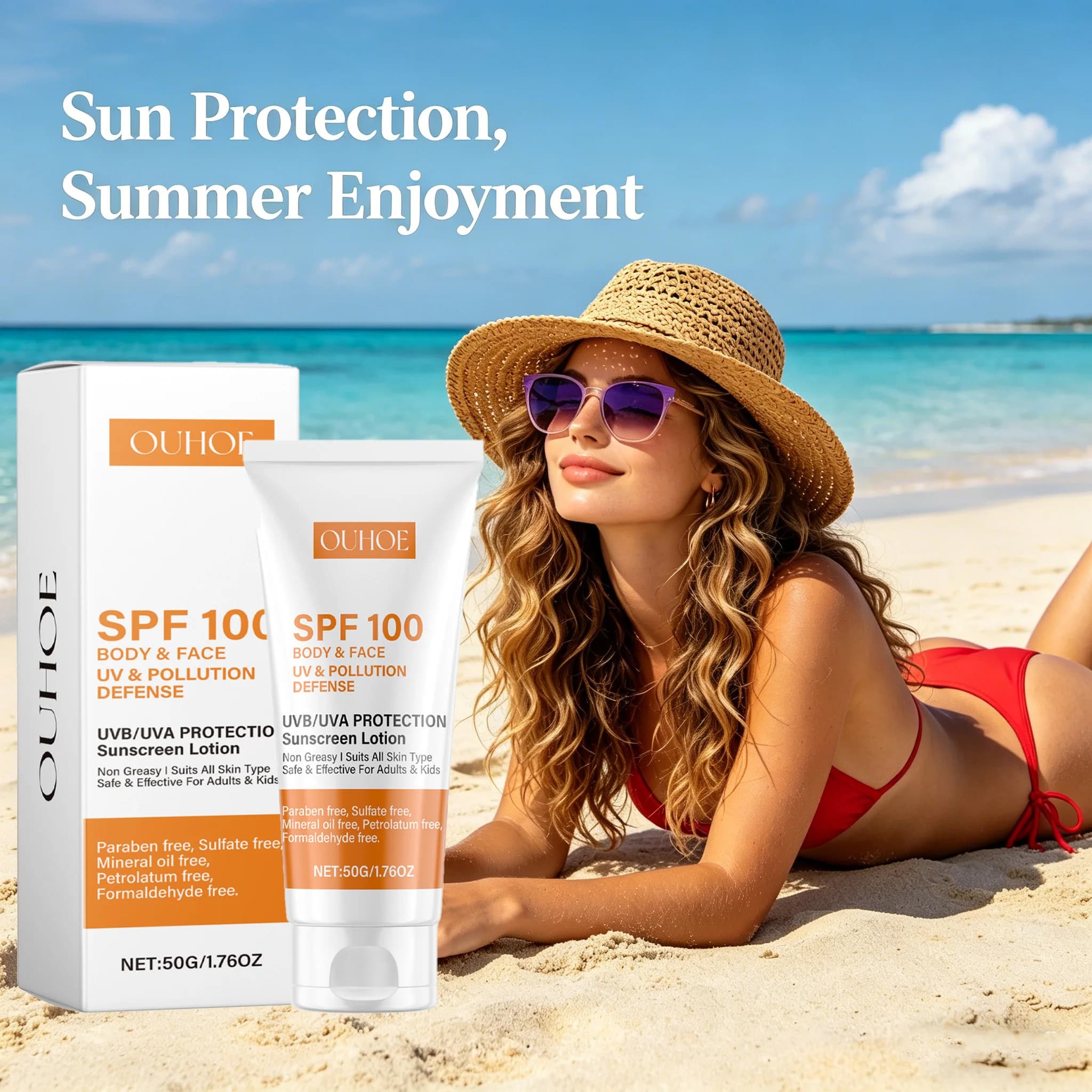 SPF100+Face Body Sunscreen Non-Greasy Facial Sunblock UVA & UVB Protection Sunblocking Cream Anti Aging for Summer Beach