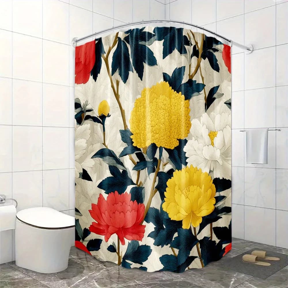 Tenda da doccia floreale da 1 pezzo: elegante tessuto in poliestere con 12 ganci, 180x200 cm, design botanico vibrante