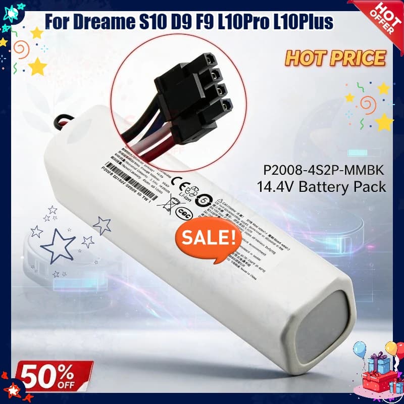 New 6500/9800mAh Replacement Battery for Dreame F9 D9 L10 Pro Plus RLS3 RLS5 RLS5D RLS5L Robotic Vacuum Cleaner Bateria 14.4V