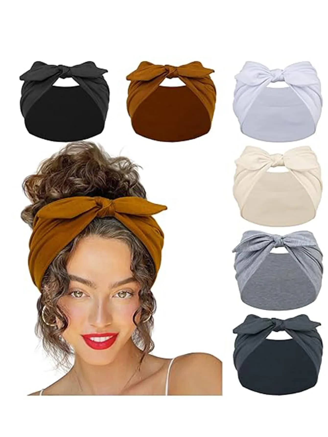 1/6 Packs Bow Headbands for Women Extra Wide Head Bands for Women’s Hair Non Slip Headwraps Workout Turban Hair Accessories