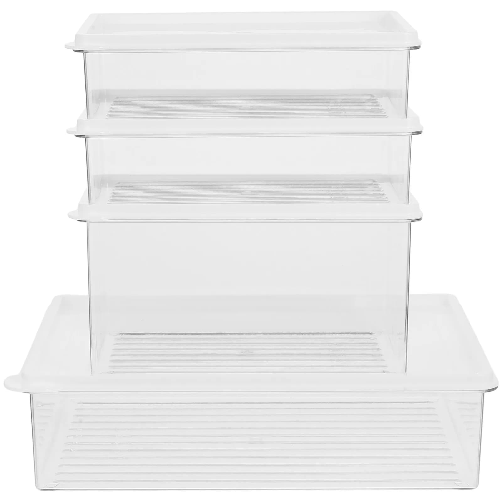 Set di 4 Contenitori per Frigorifero, Scatole Impilabili Trasparenti per Frutta, Verdura, Burro e Pane