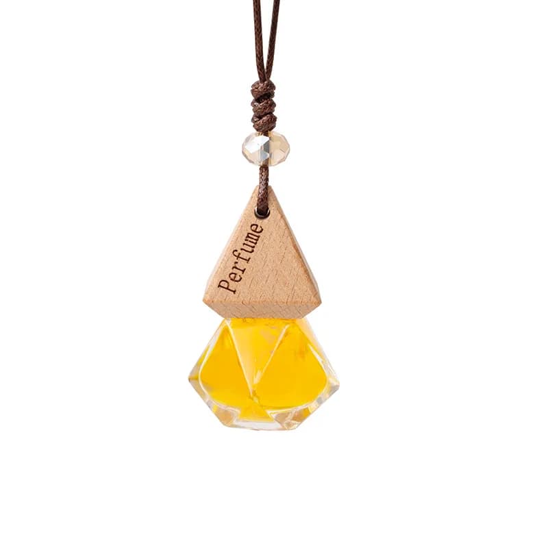 2 Pcs Car Essential Oil Diffuser Wooden Triangle Cap Faceted Glass Bottle Rearview Mirror Hanging Aromatherapy Ornament Pendant