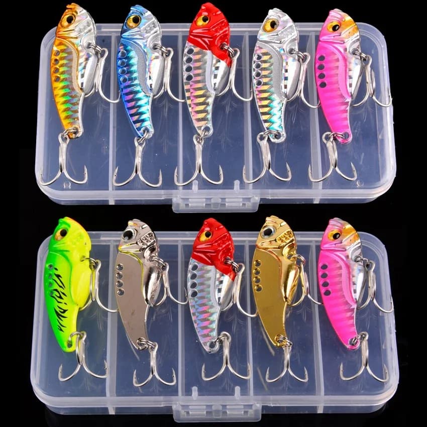Aorace 5 pcs/box Metal VIB 3/7/10/15/20g Fishing call Vibration Cucchiaio Esche Dure Crankbait Wobbler Swimbait Cicala VIB Dealing