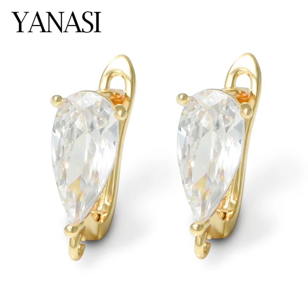 YANASI NEW 18K Gold Plated Brass Droplet Earring Hooks,Crystal Teardrop Earwires Earring Fixtures For Jewelry Making Accessories