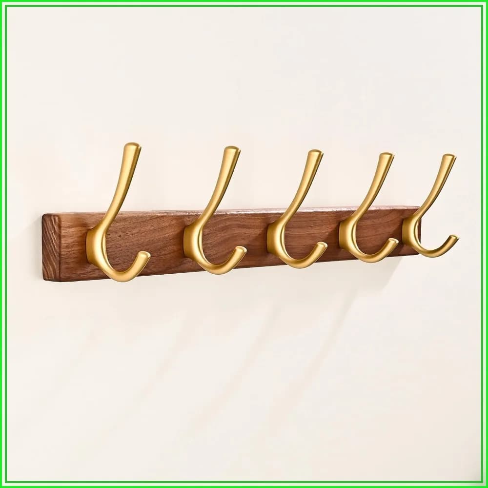 17.3" Small Walnut Wood Coat Rack Wall Mount With 5 Hooks, Heavy Duty Wooden Jacket Hanger Door Mounted For Decorative Entryway Bathroom Hanging Towel Backpack Purse Clothes Hat Key