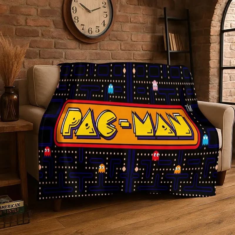Retro P-Pacman Game Soft Flannel Throw Blanket,Cozy Blanket for Bed,Couch,Sofa,Bedroom,Living Room,Travel,Picnic Camping