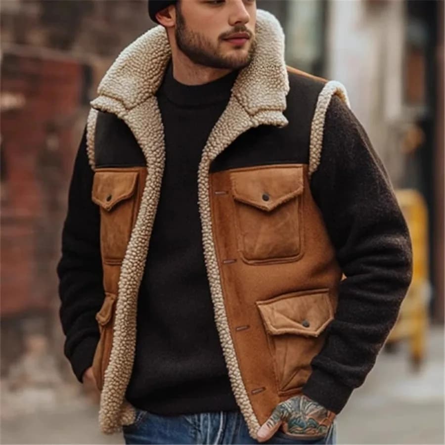 2026 Mixed Color Men's Fleece Decor Vest Spring Autumn Sleeveless Jacket Men Waistcoat Casual Flock Coat Male Retro Streetwear