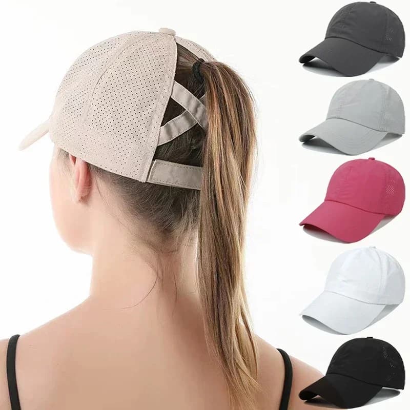 Cappellini da baseball estivi a tinta unita, da golf, sportivi e per il tempo libero, con apertura per coda di cavallo, in rete a rapida asciugatura, semi-trasparenti, da uomo e da donna