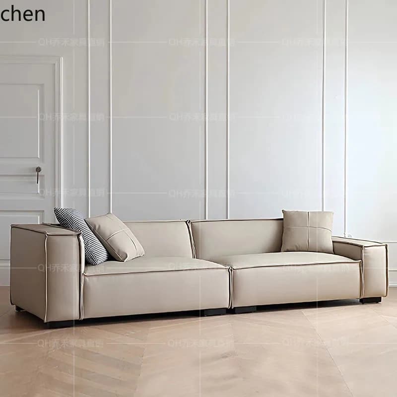 ZML minimalist leather art square sofa living room modern simple tofu block straight row leather sofa