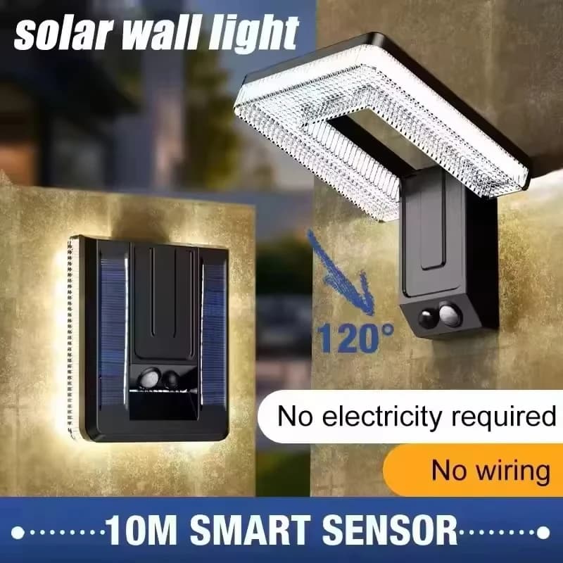 Solar Motion Sensor Wall Light Outdoor Waterproof LED Garden Lamp for Courtyard Villa Pathway Porch Security Lighting