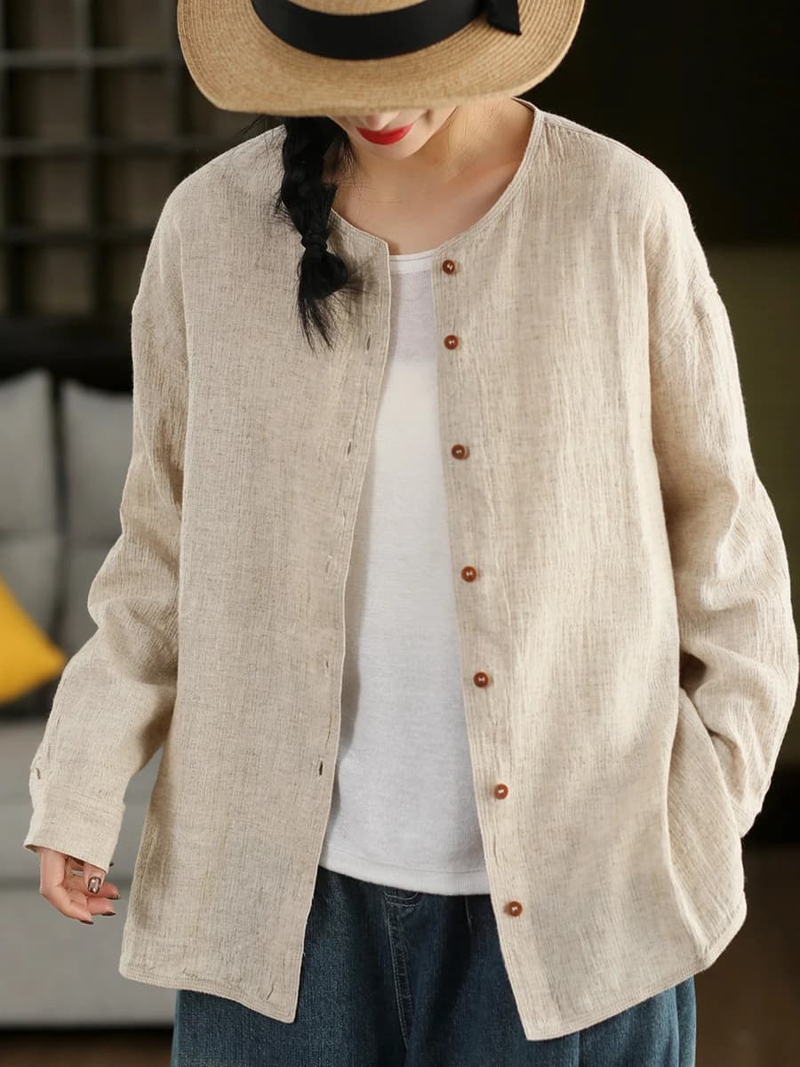 Artistic Style Women's Spring Outerwear Silk Cotton Jacket Heavyweight Wash Open Split Single Button Cardigan Loose Fit
