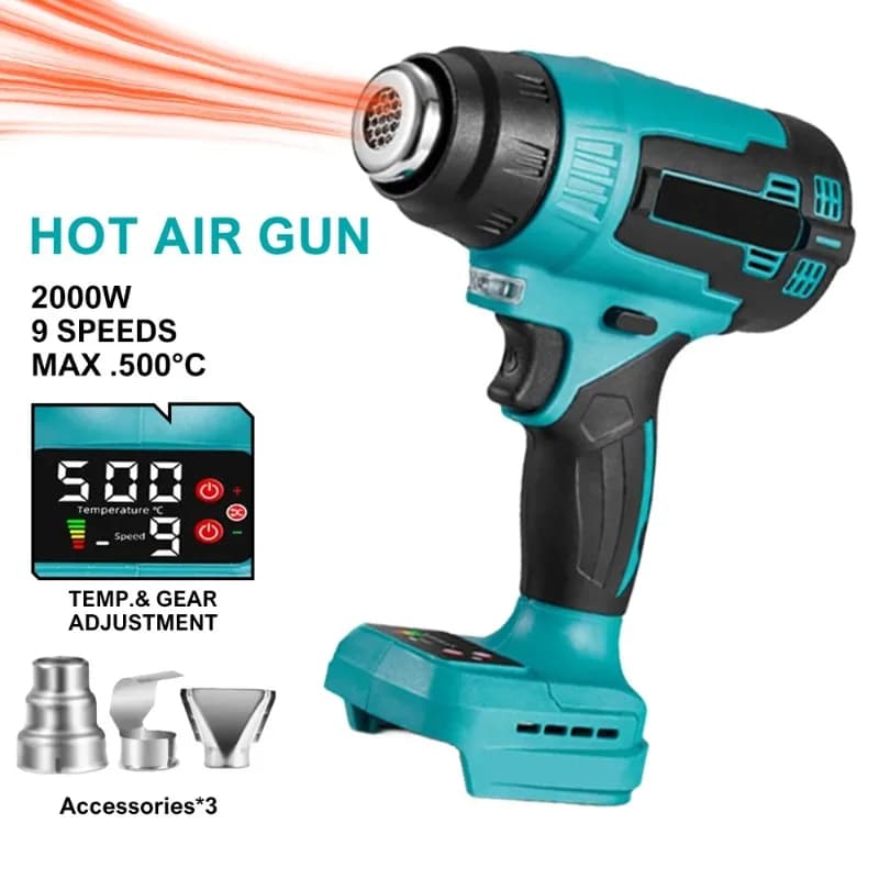2000 watt electric hair dryer with 18 volt lithium battery for high and low temperature and overload protection, without battery