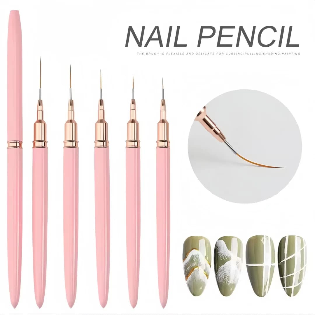Set di 5 Penne per Nail Art, Set di Pennelli per Disegni a Righe Lunghe, Penne per Disegni con Gel UV, Strumenti Professionali per Nail Art