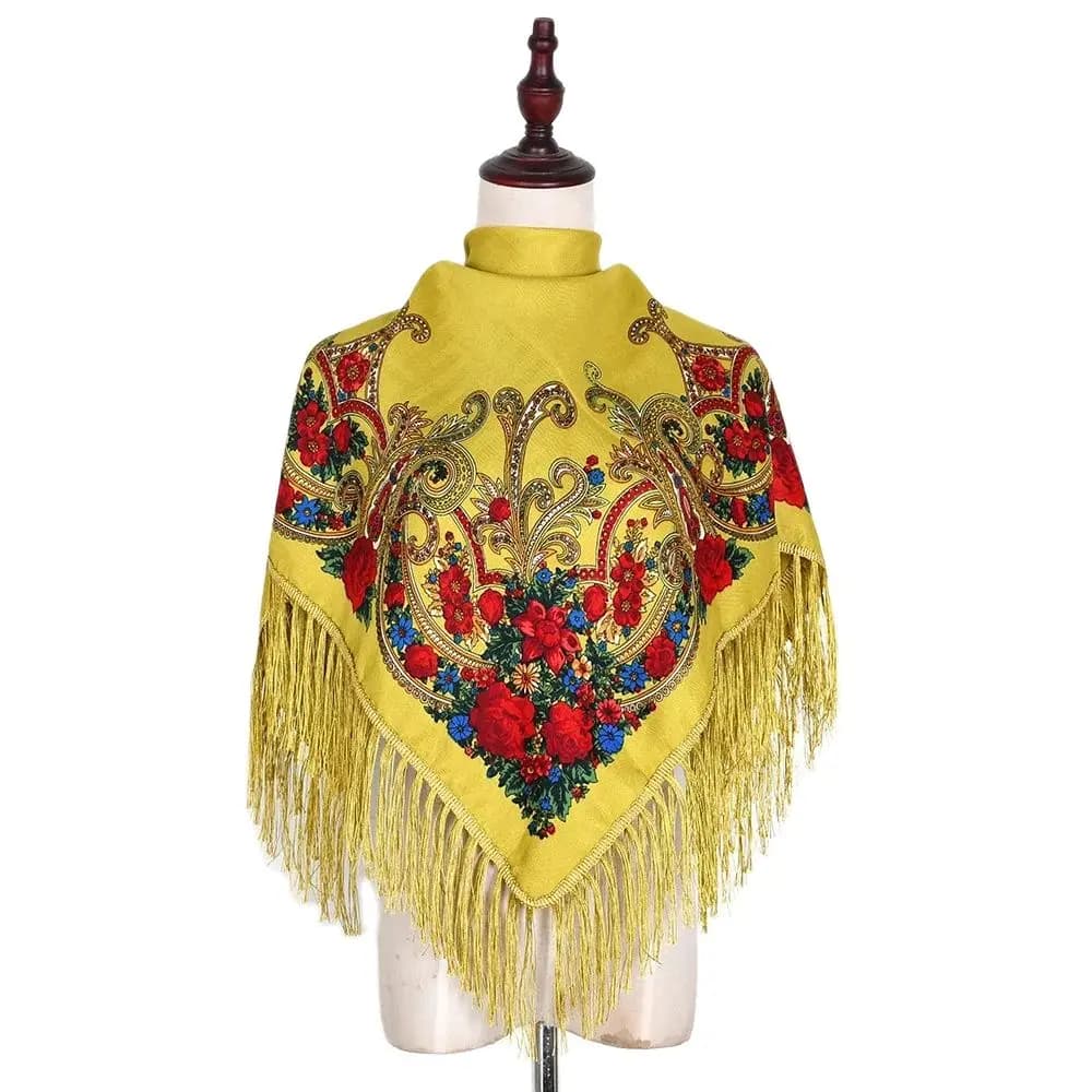 Sciarpa quadrata russa Scialli tradizionali ucraini Donna Lusso Stampa floreale Bandana con frange Fasce per la testa in stile etnico spagnolo