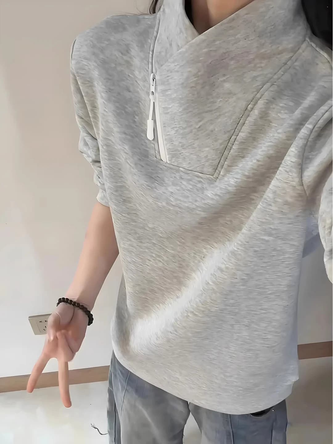 Felpa con cappuccio grigia da uomo, autunno inverno, foderata in pile, con zip, manica lunga, collo alto, stile casual, calda, maglia base, t-shirt