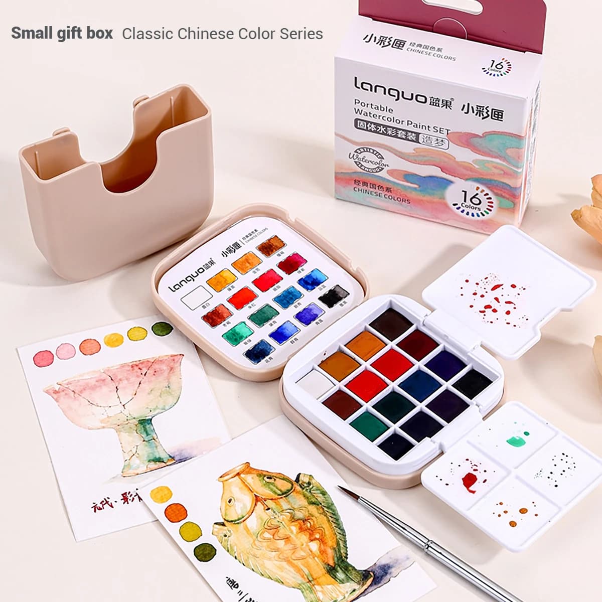 LANGUO 16 Colors Portable Solid Watercolor Paint Set and Coloring Book Artist Student Sketching Painting Art Supplies Stationery