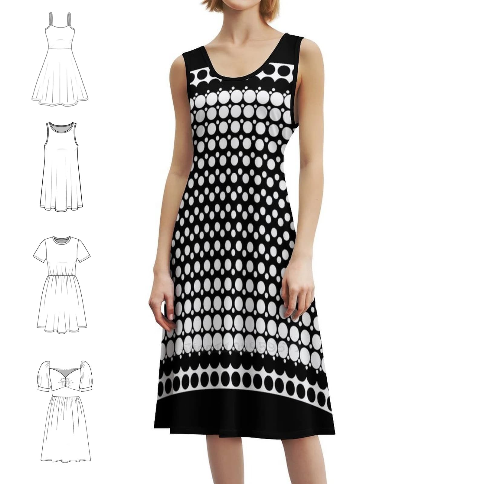 Abito pop a pois in bianco e nero con scollo a cuore Abito elegante da festa estivo per donna Pois semi-tono in bianco e nero