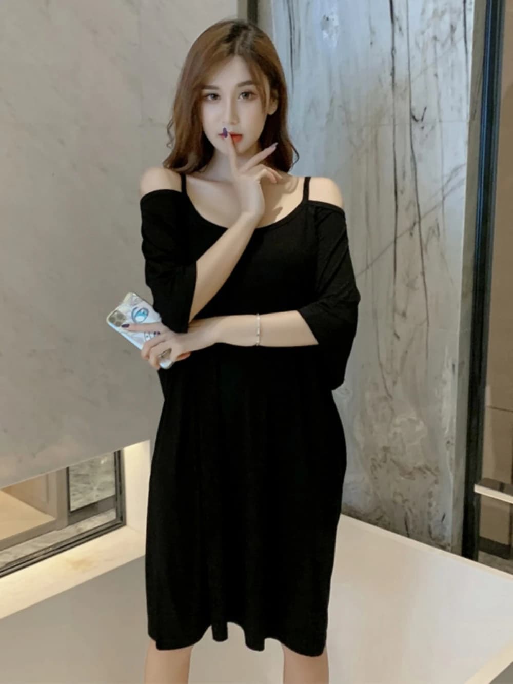 plus Size Sleep Dress Shoulder Bared Women's Summer Sexy Loose Fit Base Layer Short Sleeve mid Length Pure Desire Style