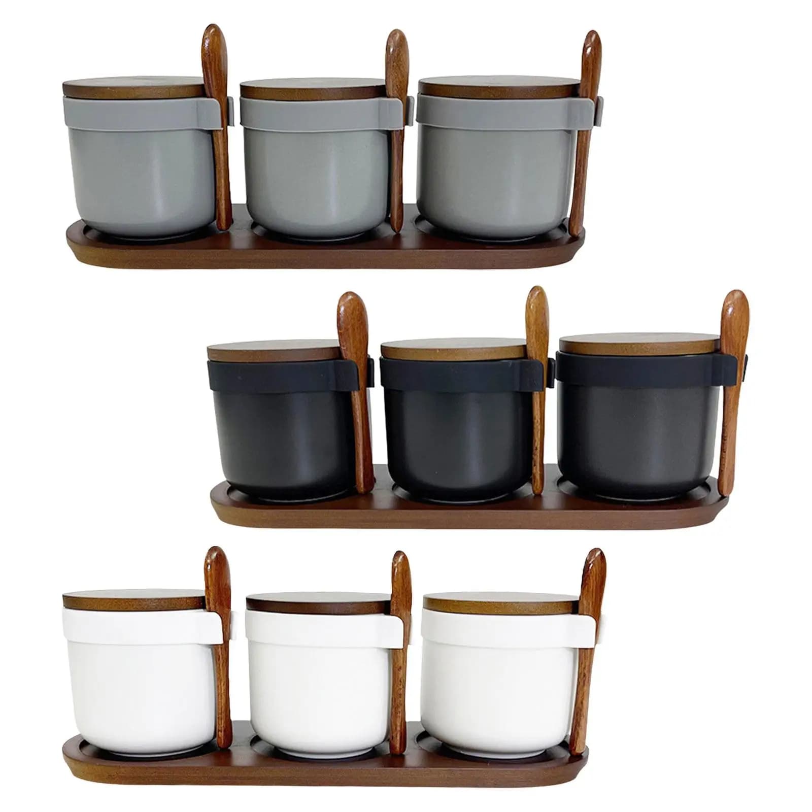 Set di 3 Barattoli in Porcellana per Condimenti, Contenitori in Ceramica per Spezie, Scatole per Condimenti, Contenitori per Pepe e Zucchero, Organizzazione Cucina