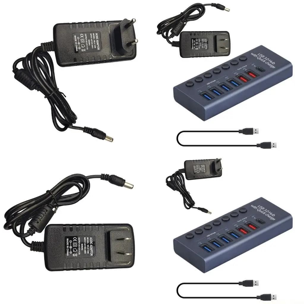 Hub USB, hub USB 3.0+ tipo C a 6 porte da 5 Gbps con adattatore alimentazione da 36 W e cavo dati USB maschio-maschio per