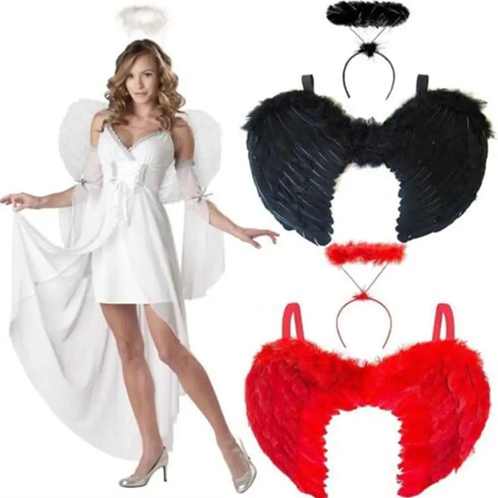 Ali di piume di piume Forniture per feste Ali Nero Bianco Rosso Rosa Puntelli per costumi in maschera 55x40 cm Costume di Halloween Natale