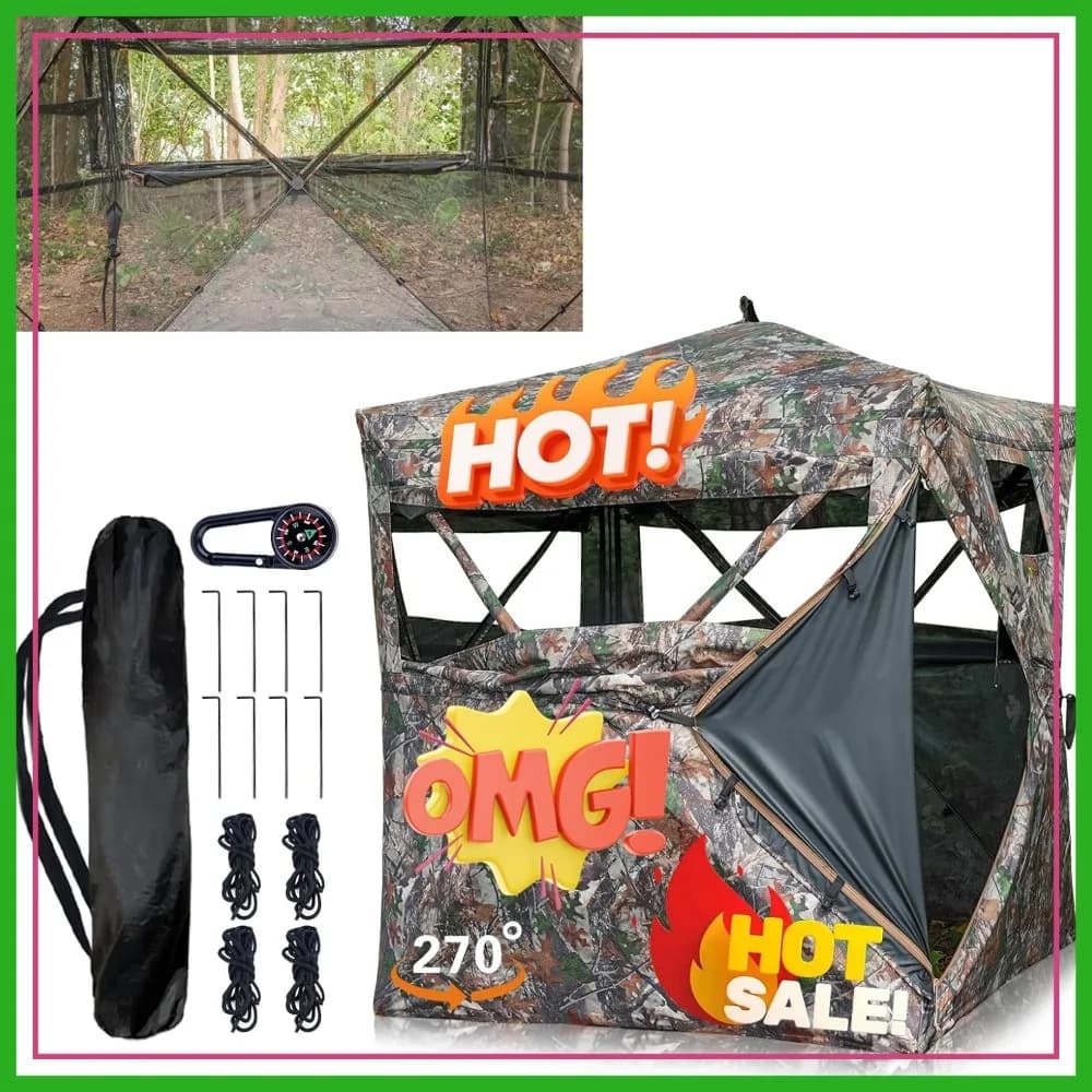 Tenda da Caccia Trasparente a 270/360 Gradi con Borsa per il Trasporto, Tenda Mimetica Pop-Up per 2-4 Persone, Rifugio Portatile Nascosto