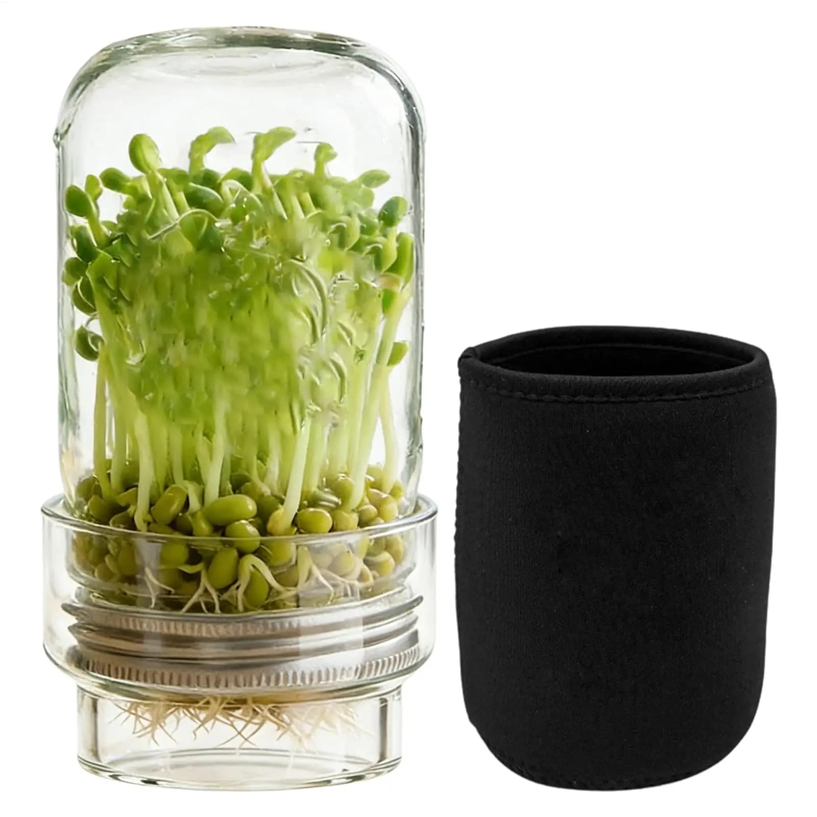 Sprouting Jar Kit Wide Mouth Germination Set Stainless Steel Screen Lid Stand Blackout Sleeve Broccoli Bean Sprouts Growing