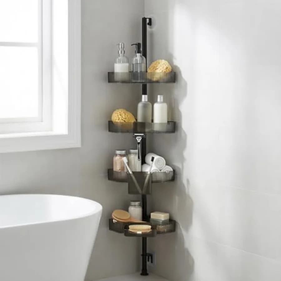 Mensola Angolare per Doccia, Organizzatore Doccia Estensibile Antiruggine, Scaffale Bagno Regolabile a 4 Livelli, Porta Shampoo Anti-Ribaltamento per Vasca