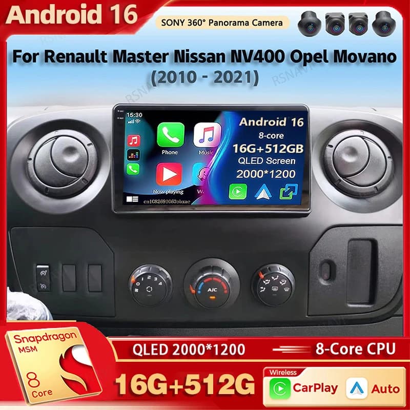 Android 15 Autoradio Multimedia Reader for Renault Master Nissan NV400 Opel Movano 2010 - 2021 Auto Carplay Car Stereo To voice