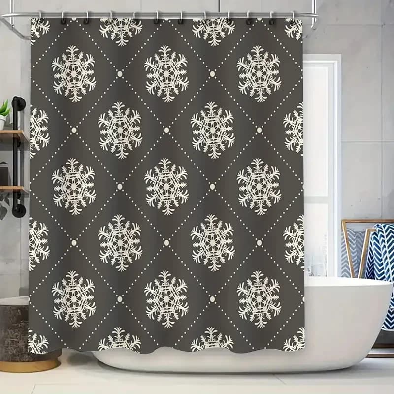 Tenda da doccia per vasca da bagno HI-Fiocco di neve Tessuto decorativo in poliestere Impermeabile Fiori bianchi Design Decorazioni per la casa Trattamento per finestre Grigio 72