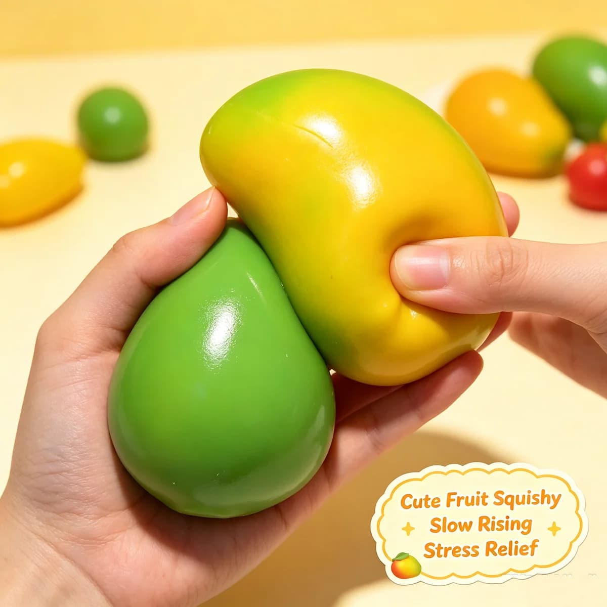1pc Color Changing Mango Stress Relief Toy, Transforms From Warm Yellow To Green, Super Soft Slow Rebound Squeeze Toy, Cute Real