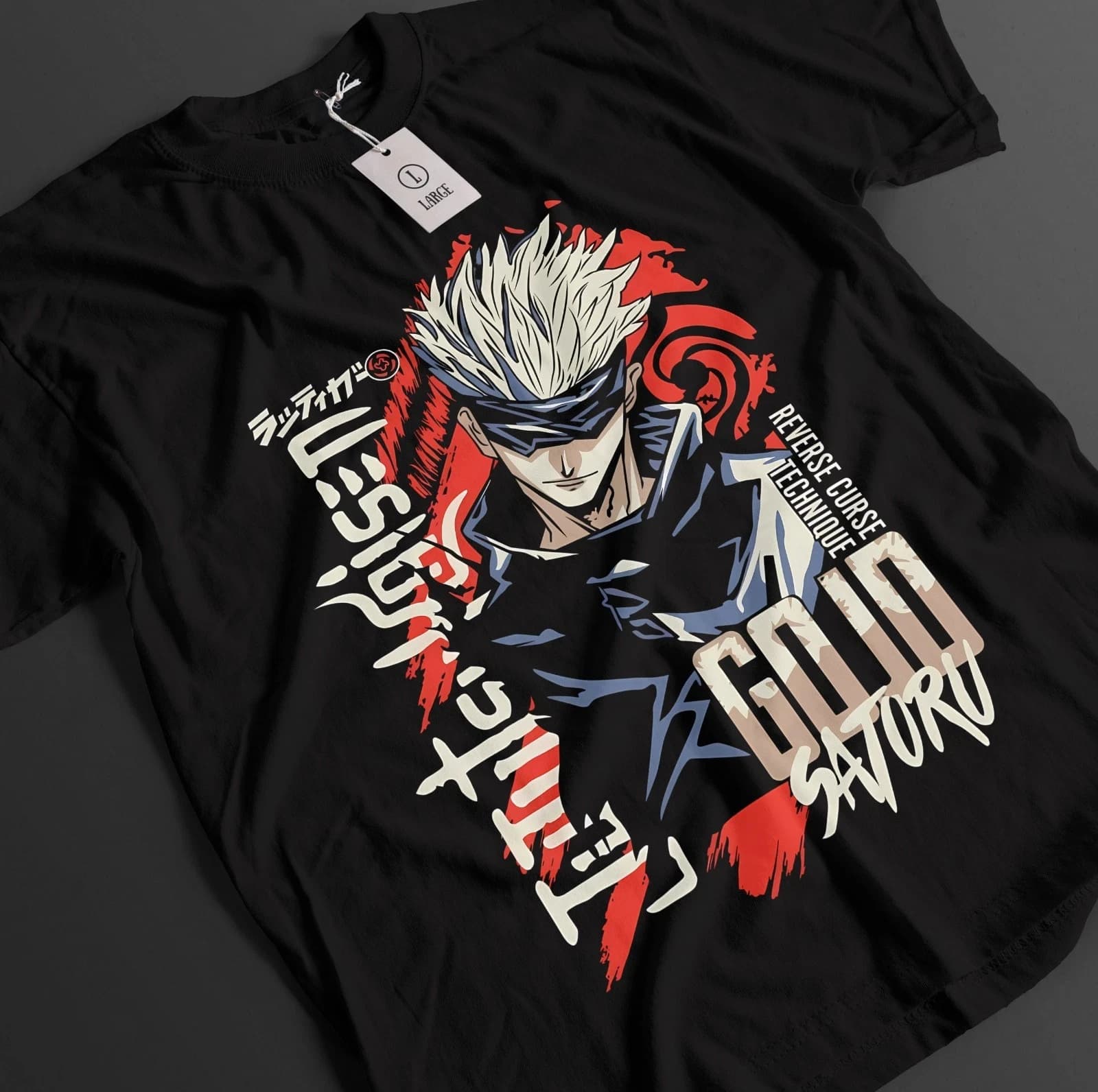 Unisex Oversized Gojo Satoru Anime Graphic T-shirt, Red Brush Stroke Letter Print Casual Loose Short Sleeve Streetwear Summer