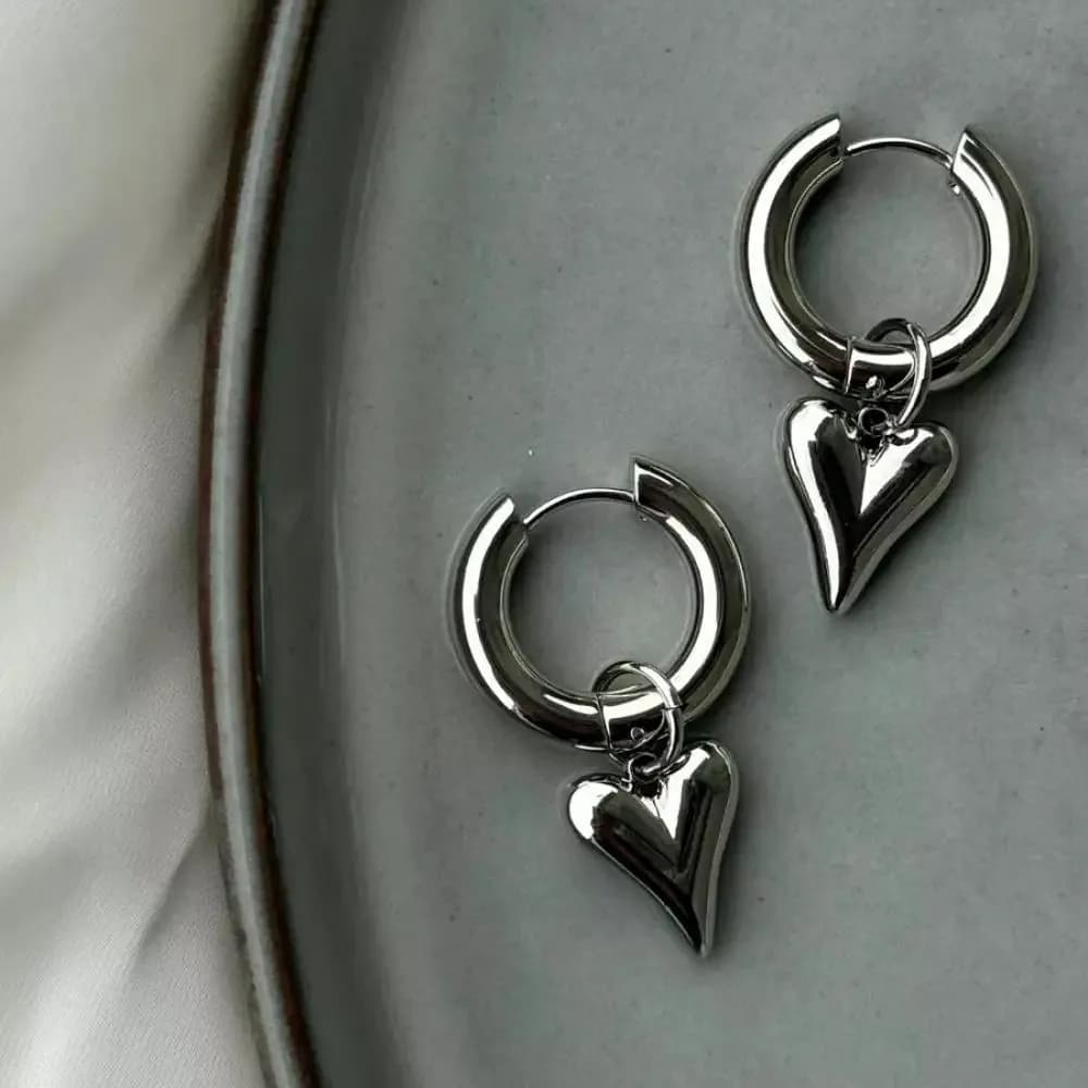Orecchini pendenti a forma di cuore punk pesca per donna Colore argento Moda semplice Fibbia per orecchio circolare geometrica Nuovo regalo di gioielli alla moda