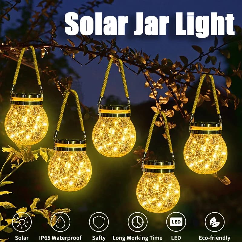 Lanterna a globo di vetro solare lanterna appesa a corda di canapa luce da giardino impermeabile per esterni che desidera luce paesaggistica per la festa sull'albero