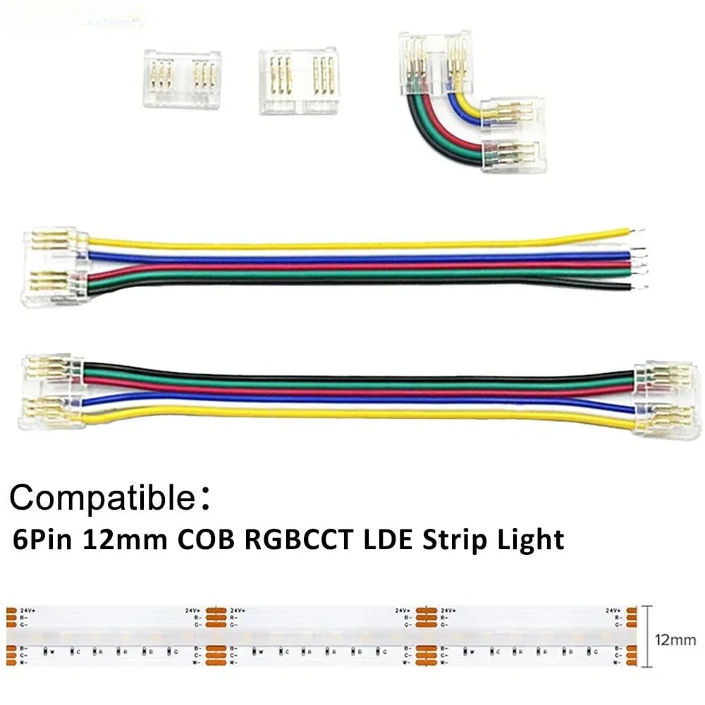 Connettore a 6 Pin RGBCCT COB LED Strip Light connettori a filo rapido senza saldatura per PCB da 12mm FCOB LED Tape snodo senza saldatura