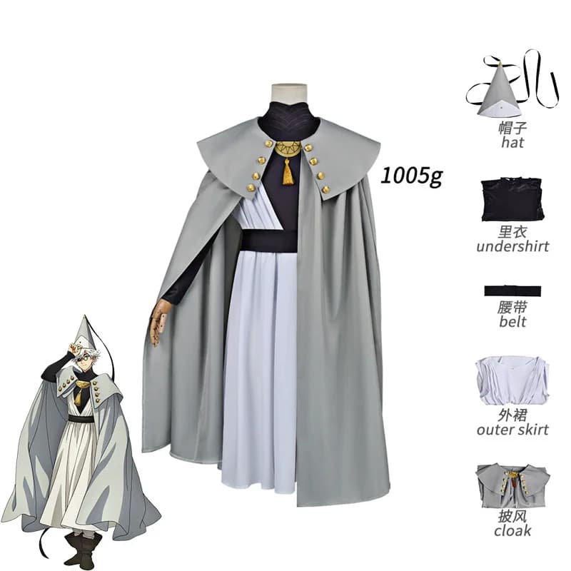 Costume Cosplay Qifrey, Cappello da Strega Anime, Set con Mantello da Mago, Cintura e Cappello a Punta, Outfit per Adulti per Halloween e Carnevale