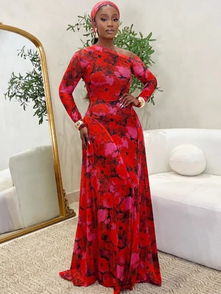 African Dresses for Women 2025 New African Dresses Dashiki Floral Print Ankara Bazin Dress Traditional African Dress