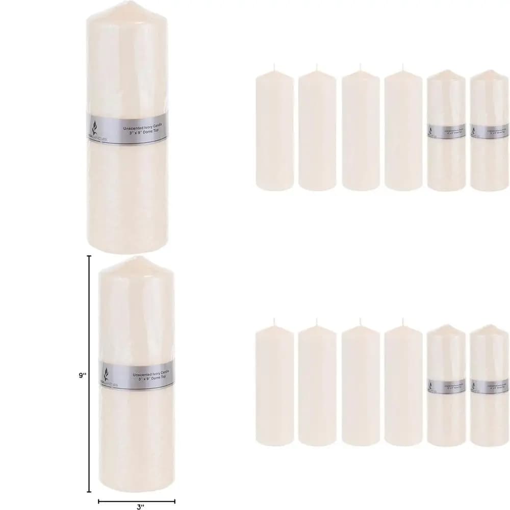 Pack of 6 ivory color pillar candles, 3 x 9, ideal for home, weddings, parties and special occasions