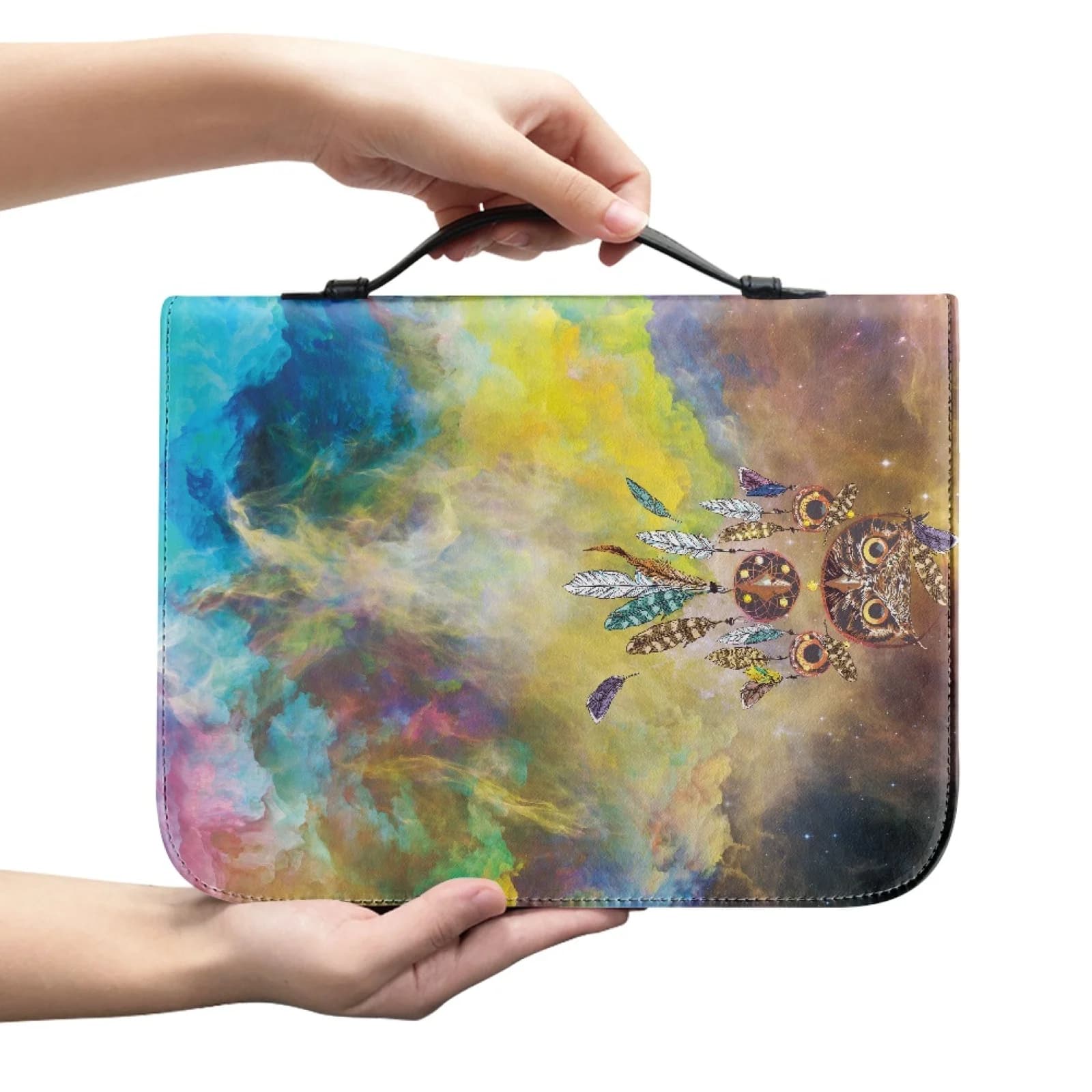 PENSTROLL Owl Dreamcatcher Galaxy New Trend Large Capacity Bible Book Covers for Women PU Leather Bible Bags