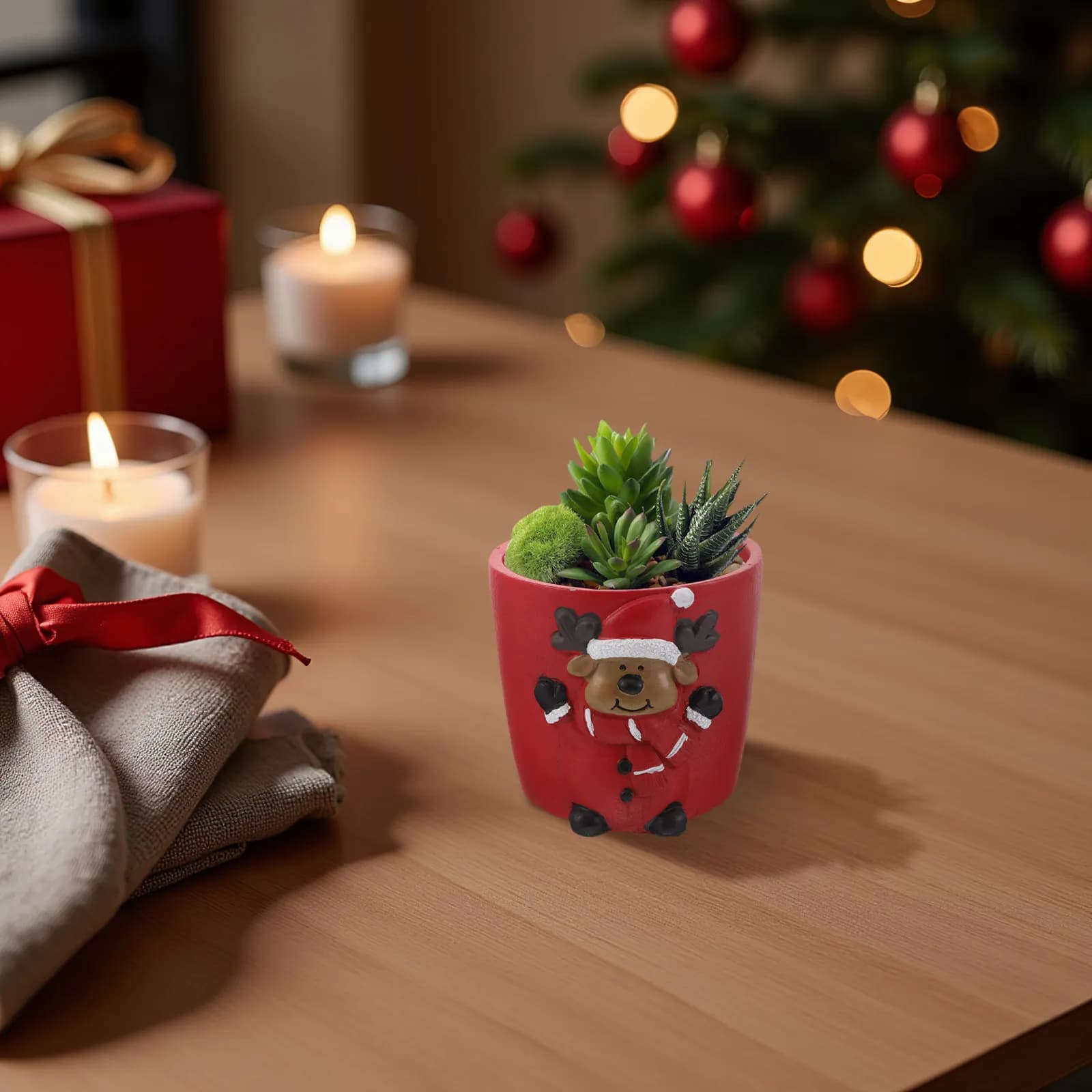 Grazioso Vaso in Ceramica a Forma di Renna Natalizia per Piante Succulente, Piccolo Vaso per Piante da Interno, Decorazione Festiva, Affascinante Contenitore a Forma di Animale