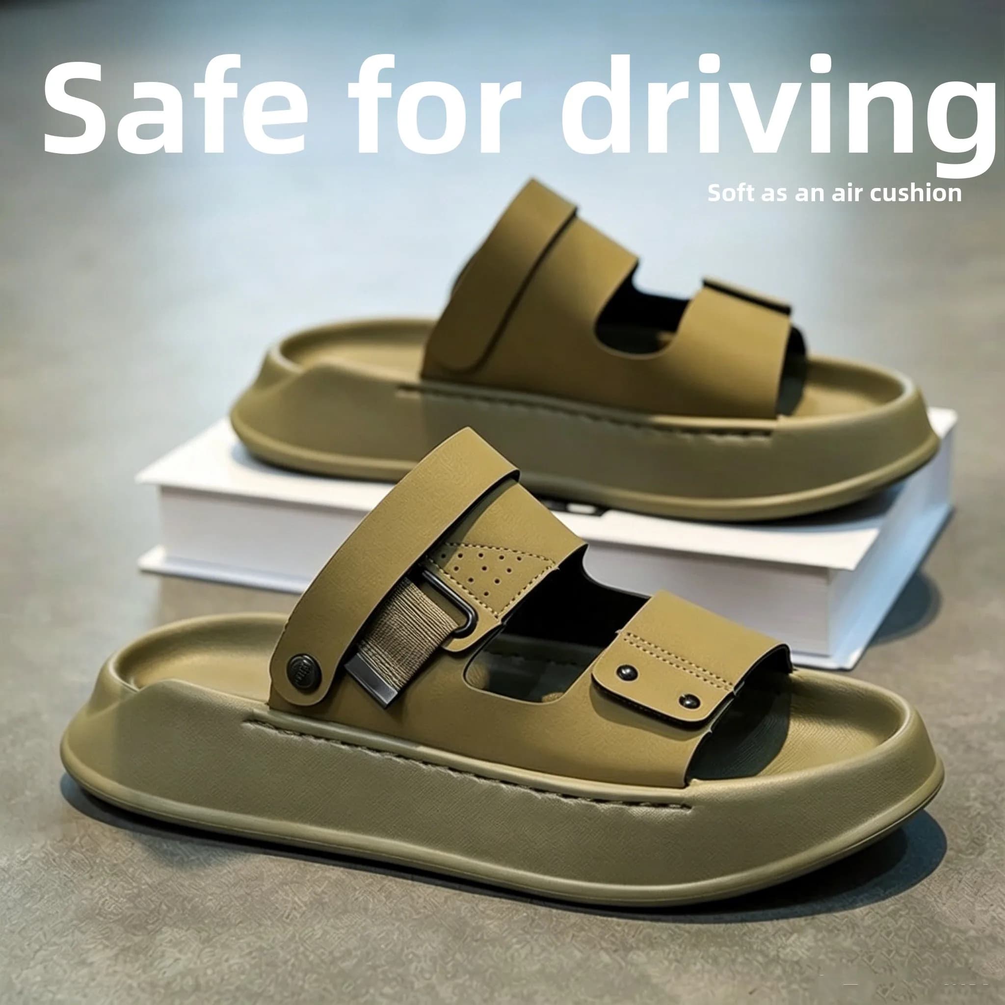 Men's Summer Outdoor Sandals Anti-slip Wear-resistant Thick Bottom Slip-On Driving Dual-use Sports Leisure Beach Slippers