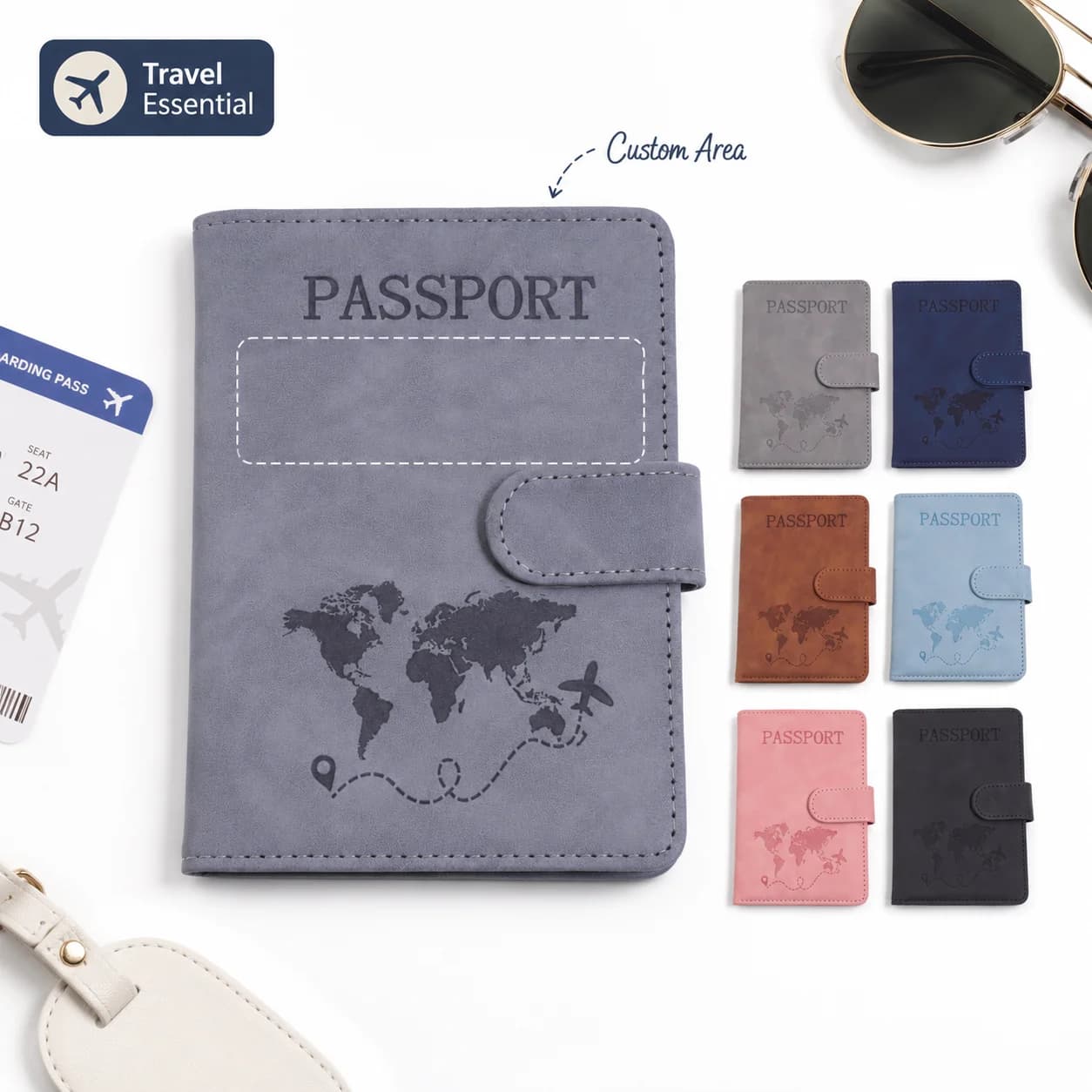 Custom leather ID holder, passport case for laser-engraved address and phone number, personalized travel-friendly passport bag